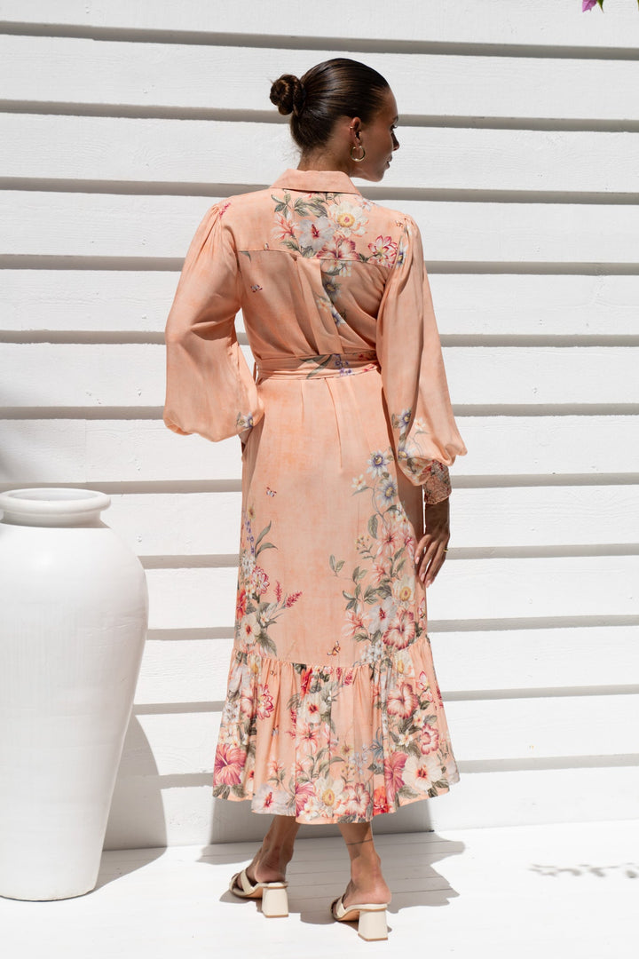 Charlotte Pink Floral Long Sleeve Midi Dress