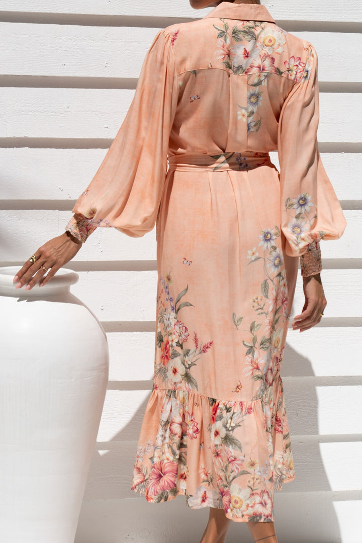 Charlotte Pink Floral Long Sleeve Midi Dress